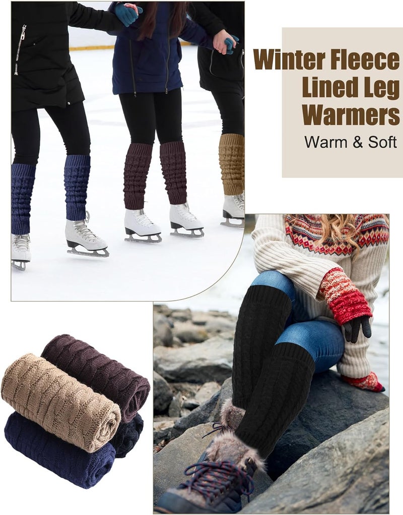 Chuarry 4 Pairs Women's Fleece Lined Leg Warmers Fuzzy Knit Double Layer Leg Warmer Long Boot Socks for Skating Daily Wear - Image 5